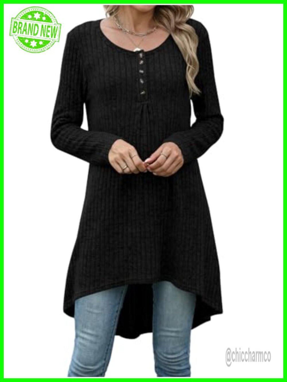 Extra Long Tunic Top High Low Henley Sweater for Leggings